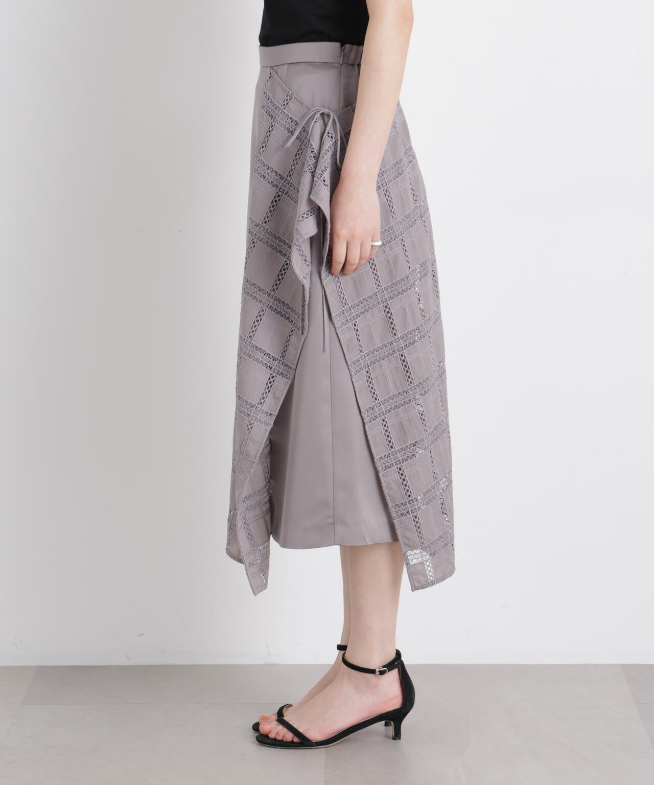 スクエアヘム刺繍レース切り替えスカート 6696130308