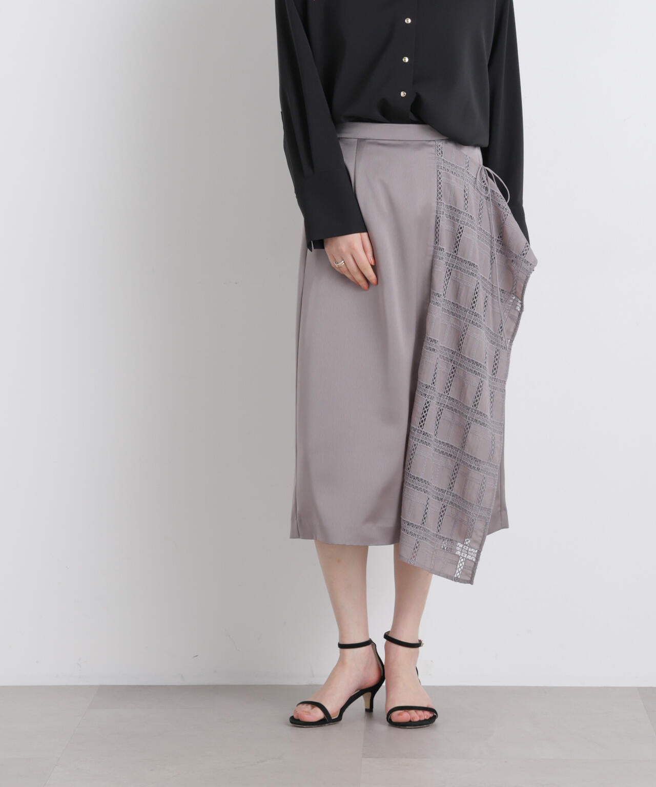 スクエアヘム刺繍レース切り替えスカート 6696130308