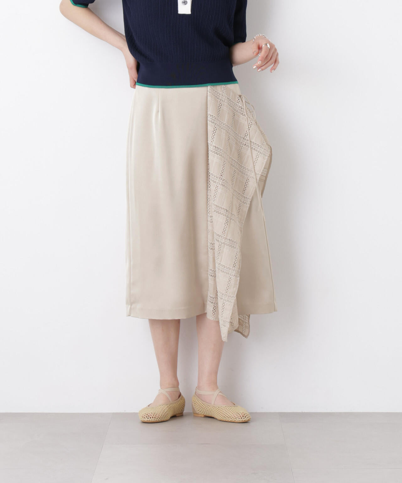 スクエアヘム刺繍レース切り替えスカート 6696130308