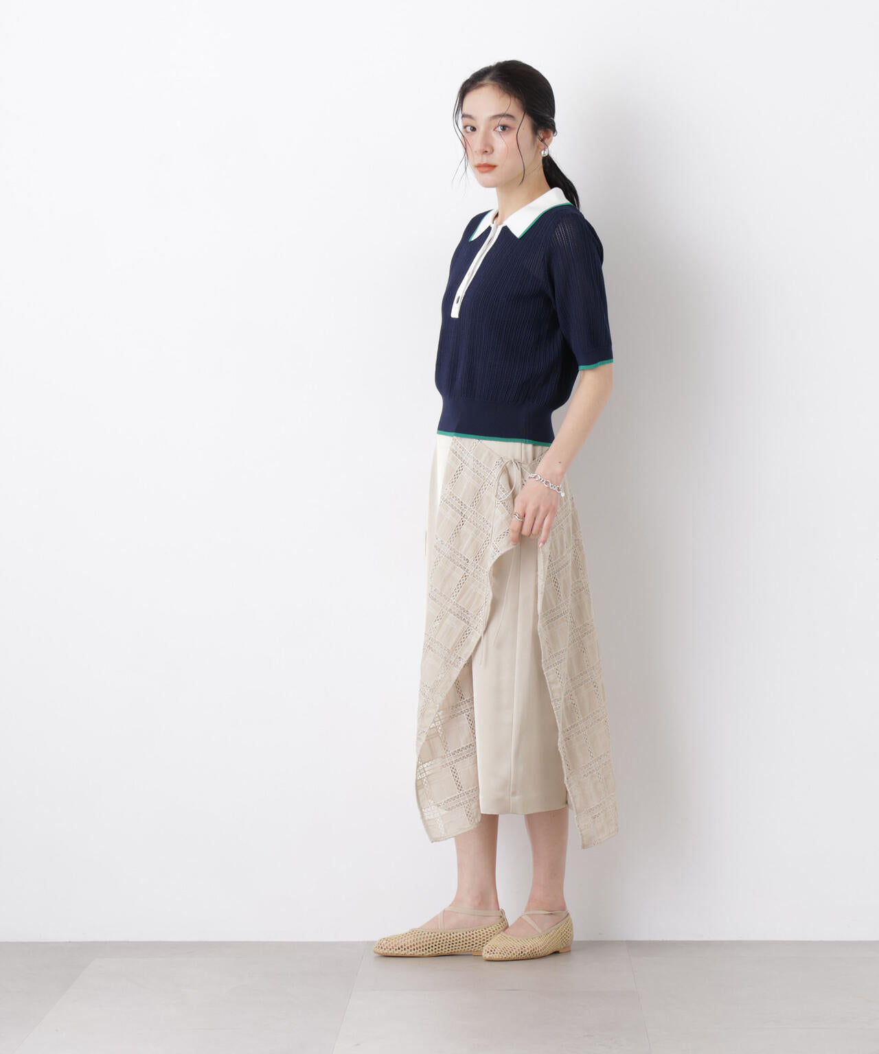 スクエアヘム刺繍レース切り替えスカート 6696130308