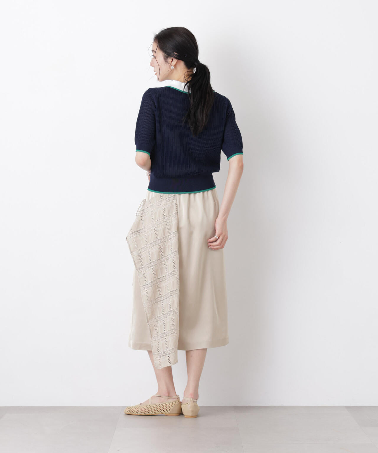 スクエアヘム刺繍レース切り替えスカート 6696130308