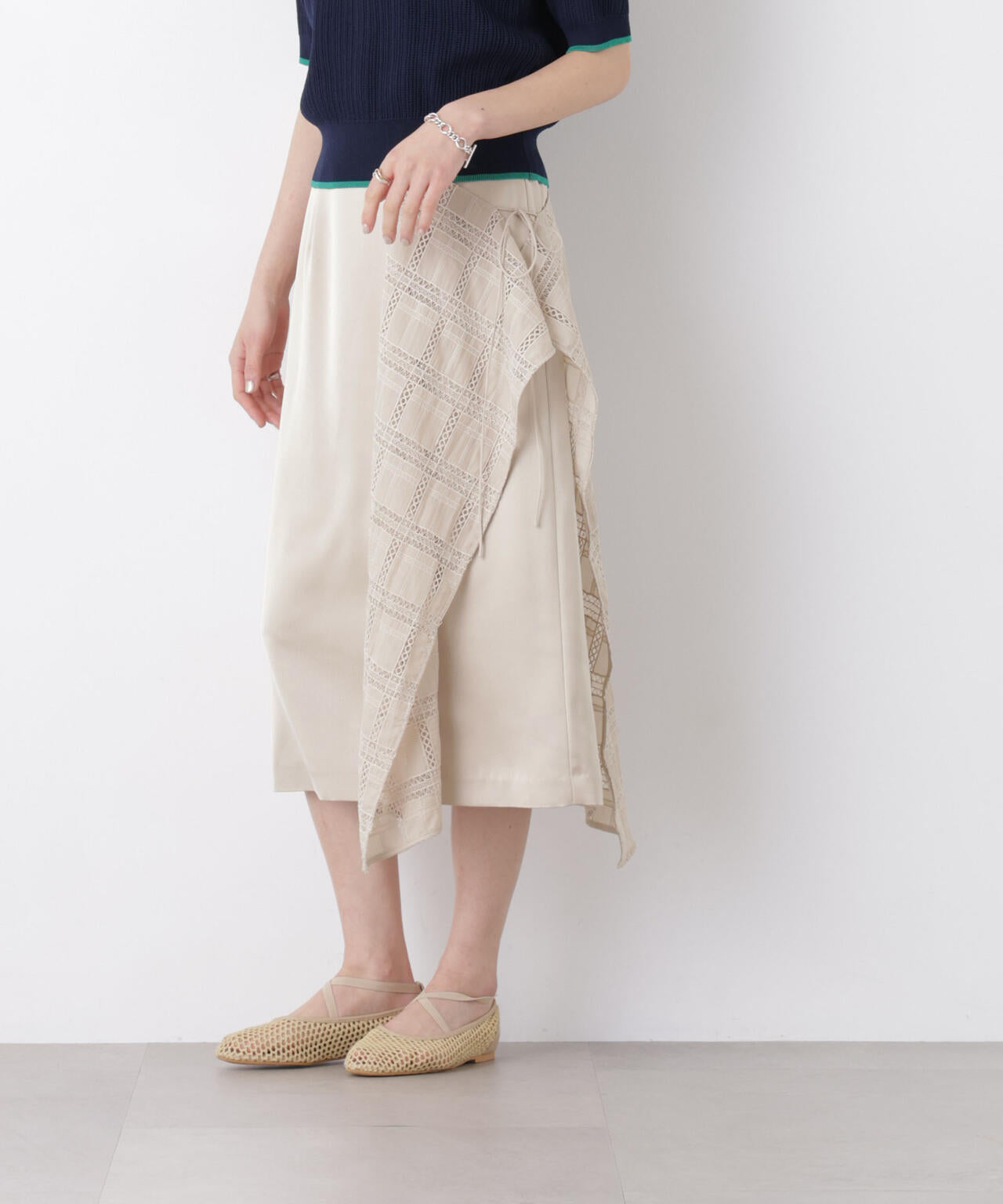 スクエアヘム刺繍レース切り替えスカート 6696130308