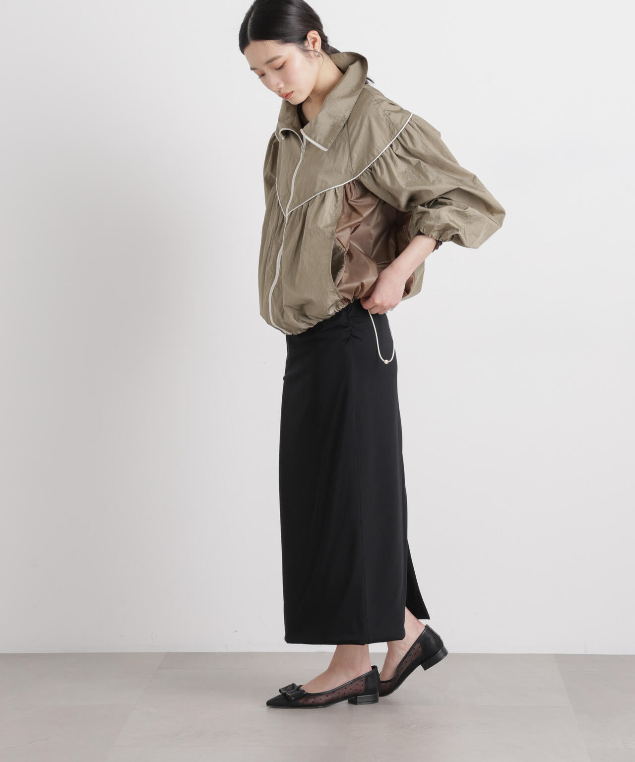 サイドギャザーカットタイトスカート 6696130312