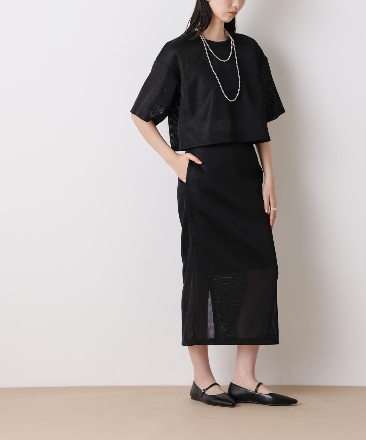 「STEVELOUR」シアーメッシュダンボールタイトスカート(セットアップ可) 6696130314