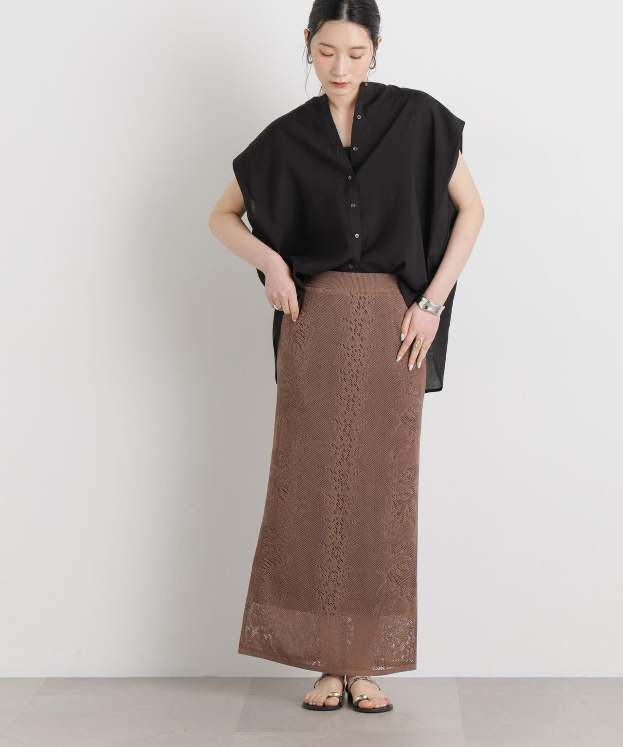 レースニットのスカート＆メッシュワンピース　見本 メッシュ レース ニットスカート