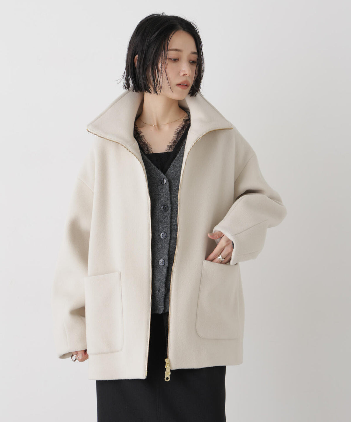 ウールパイルスタンドジップコート 6696211300