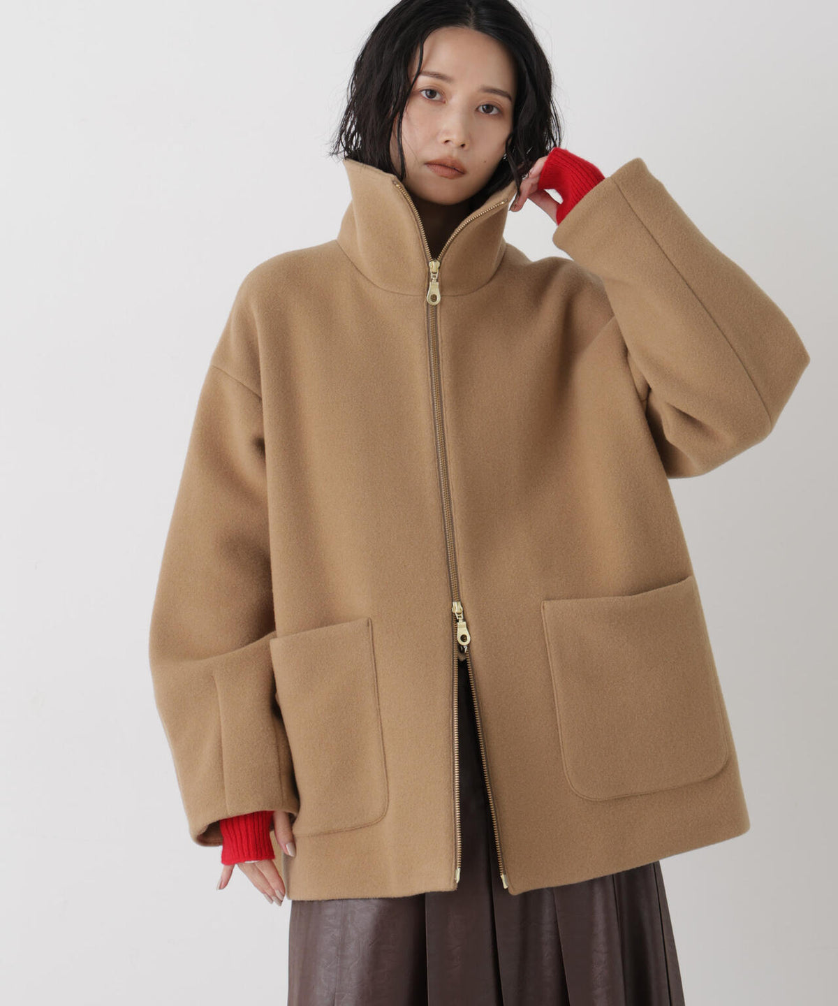 ウールパイルスタンドジップコート 6696211300