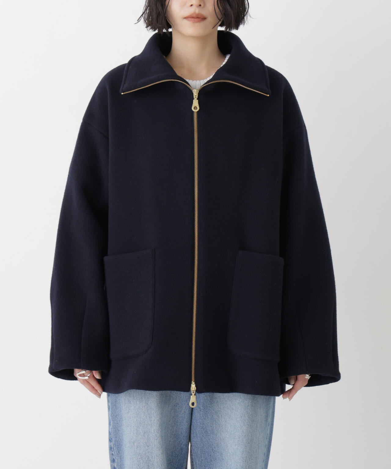 ウールパイルスタンドジップコート