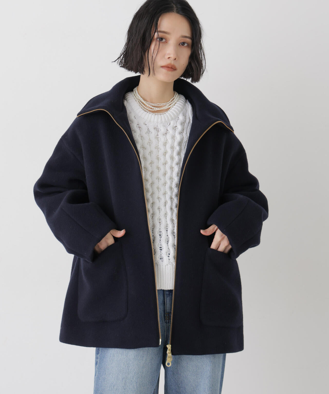 ウールパイルスタンドジップコート