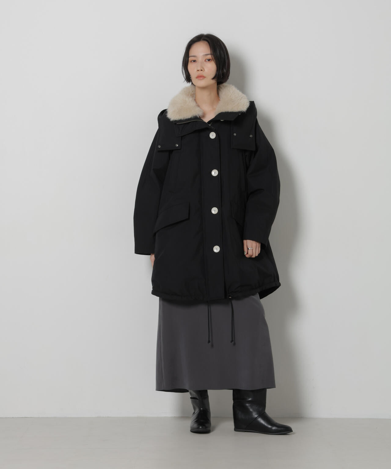 「STEVELOUR」「西川ダウン(R)」ファー付きコート 6696214306