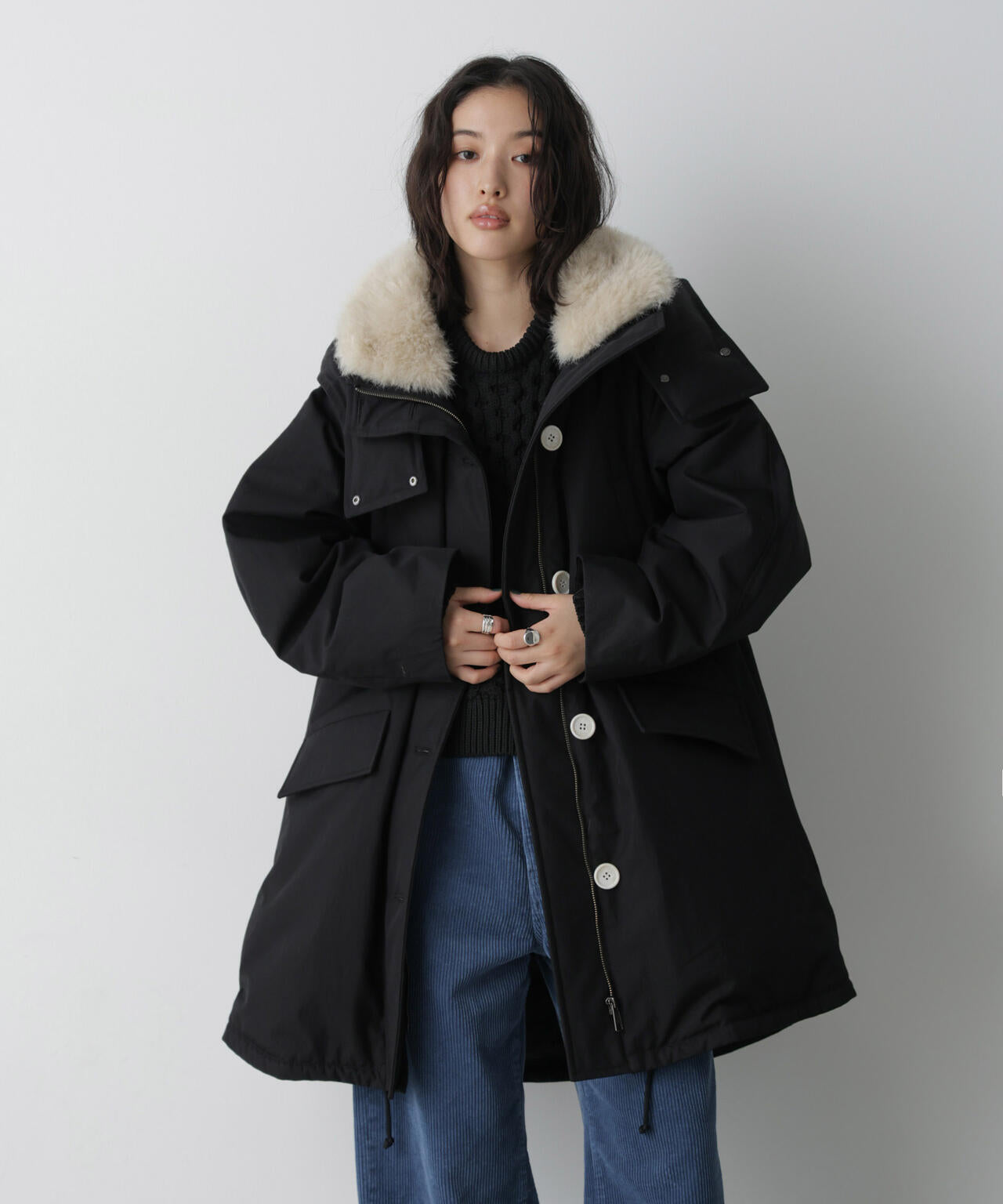 「STEVELOUR」「西川ダウン(R)」ファー付きコート 6696214306