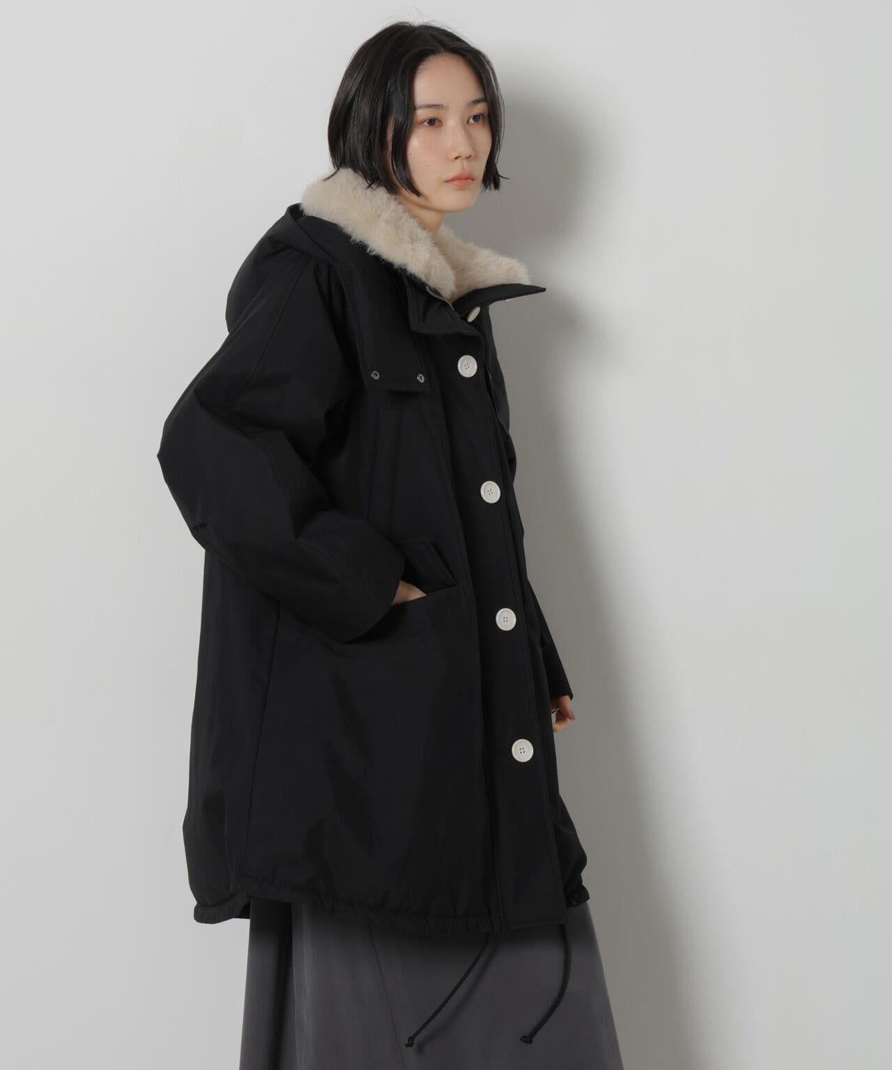 「STEVELOUR」「西川ダウン(R)」ファー付きコート 6696214306