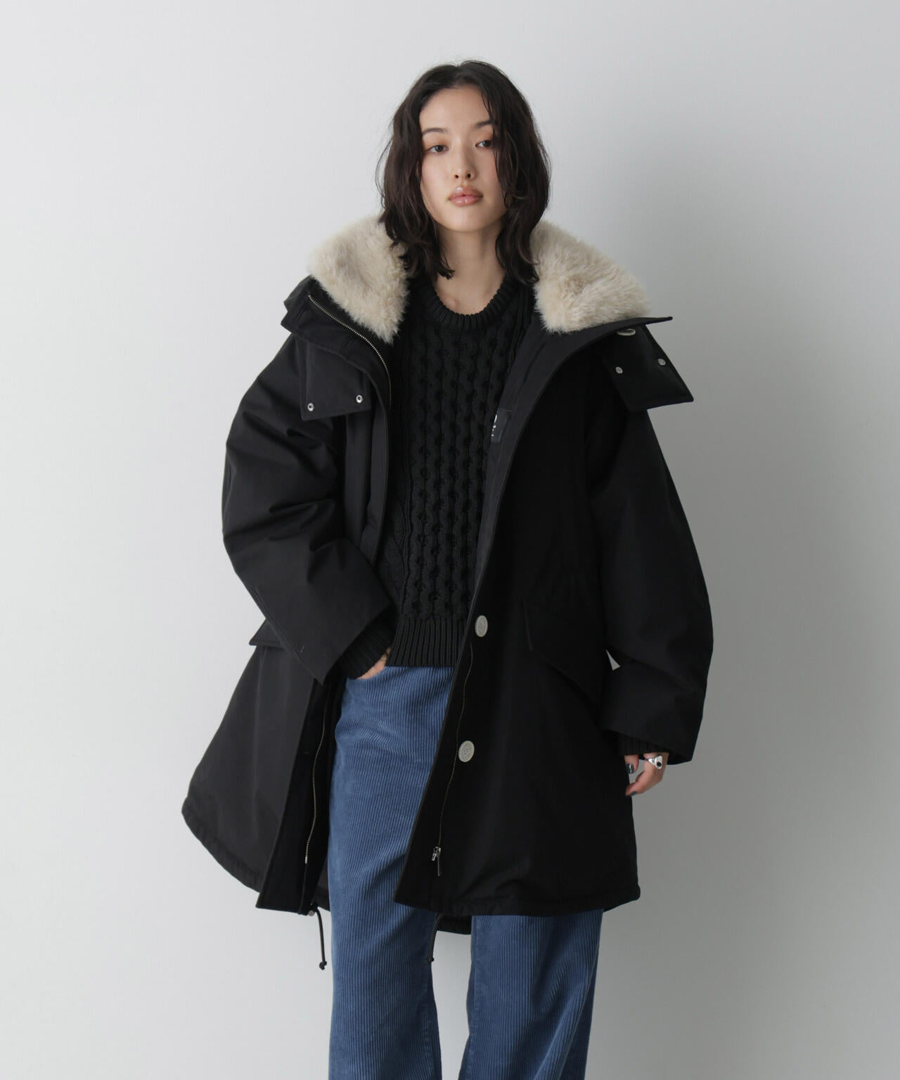 「STEVELOUR」「西川ダウン(R)」ファー付きコート 6696214306