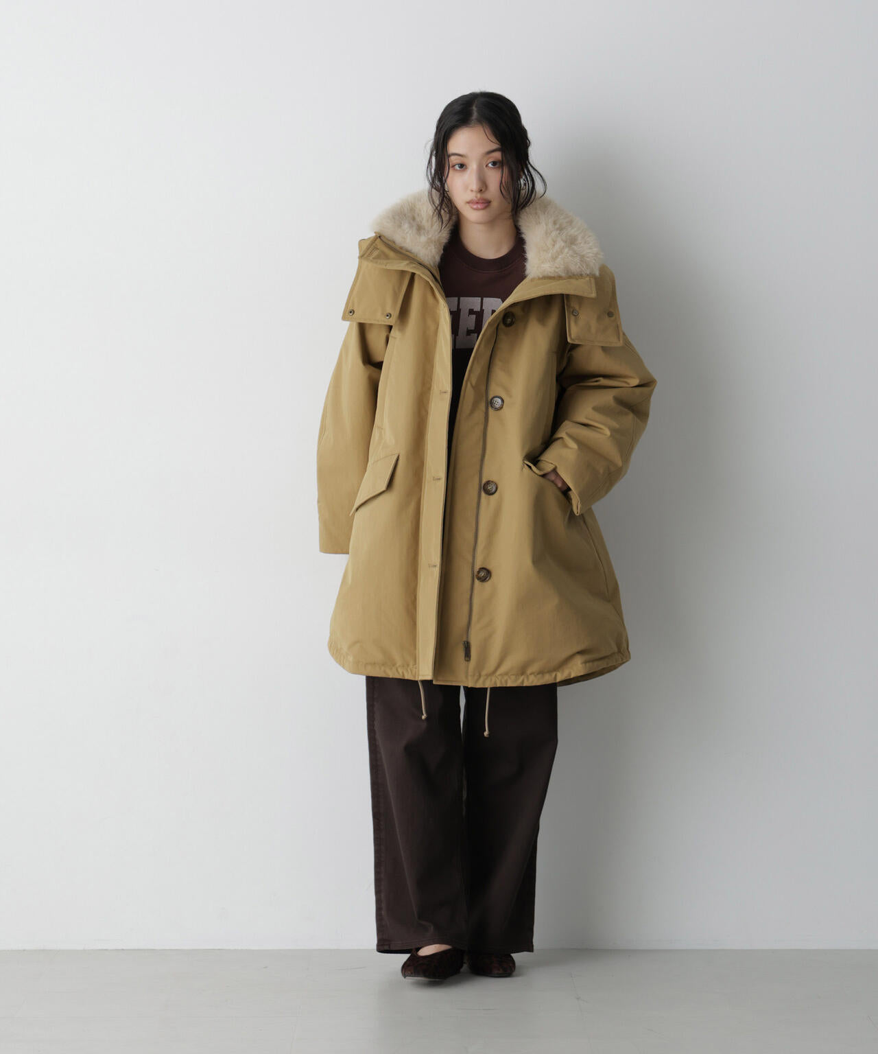 「STEVELOUR」「西川ダウン(R)」ファー付きコート 6696214306