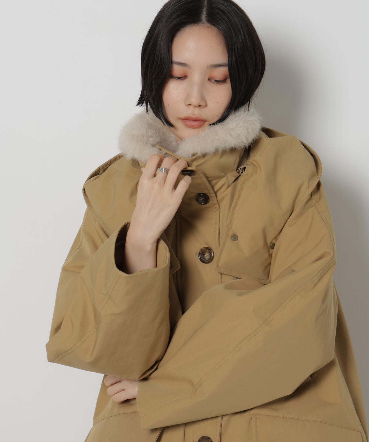 「STEVELOUR」「西川ダウン(R)」ファー付きコート 6696214306