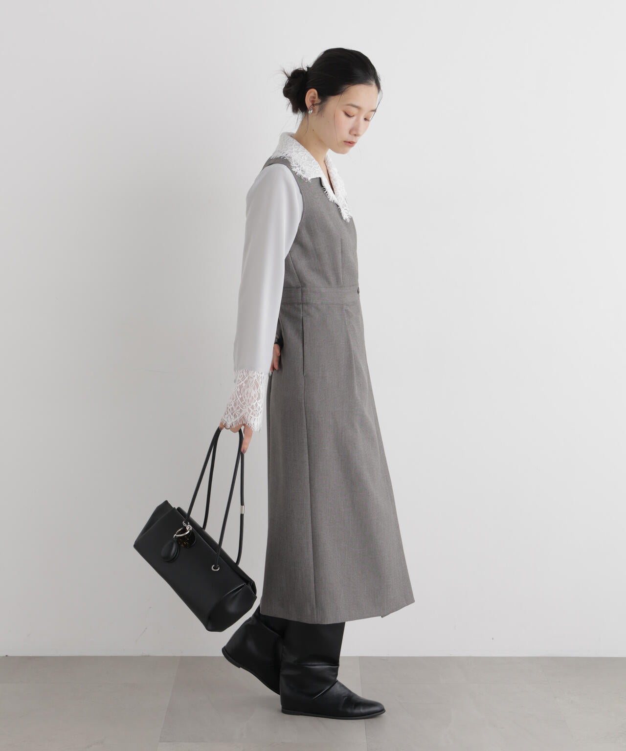 美品✨エポカ カシュクールフィッシュテールロングワンピース カーキグレー ベルト シャンブレーシャークスキンカシュクールワンピース