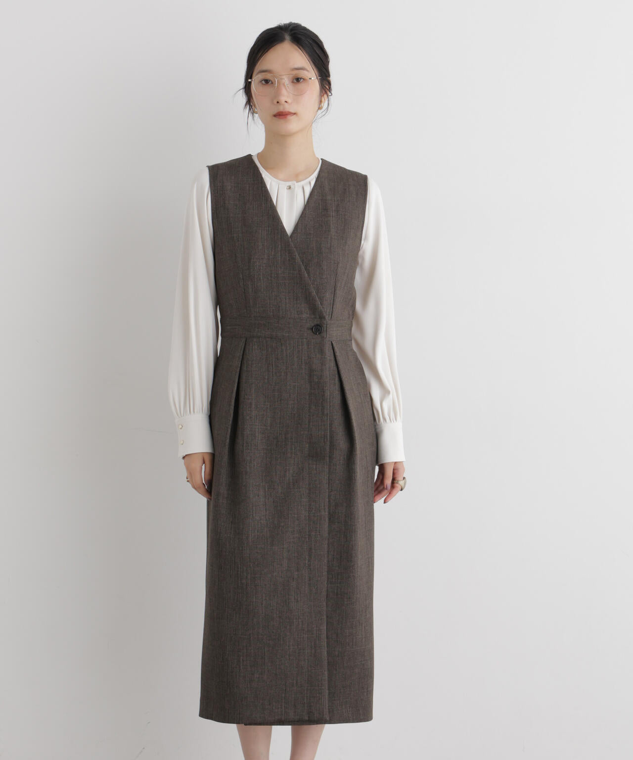 シャンブレーシャークスキンカシュクールワンピース