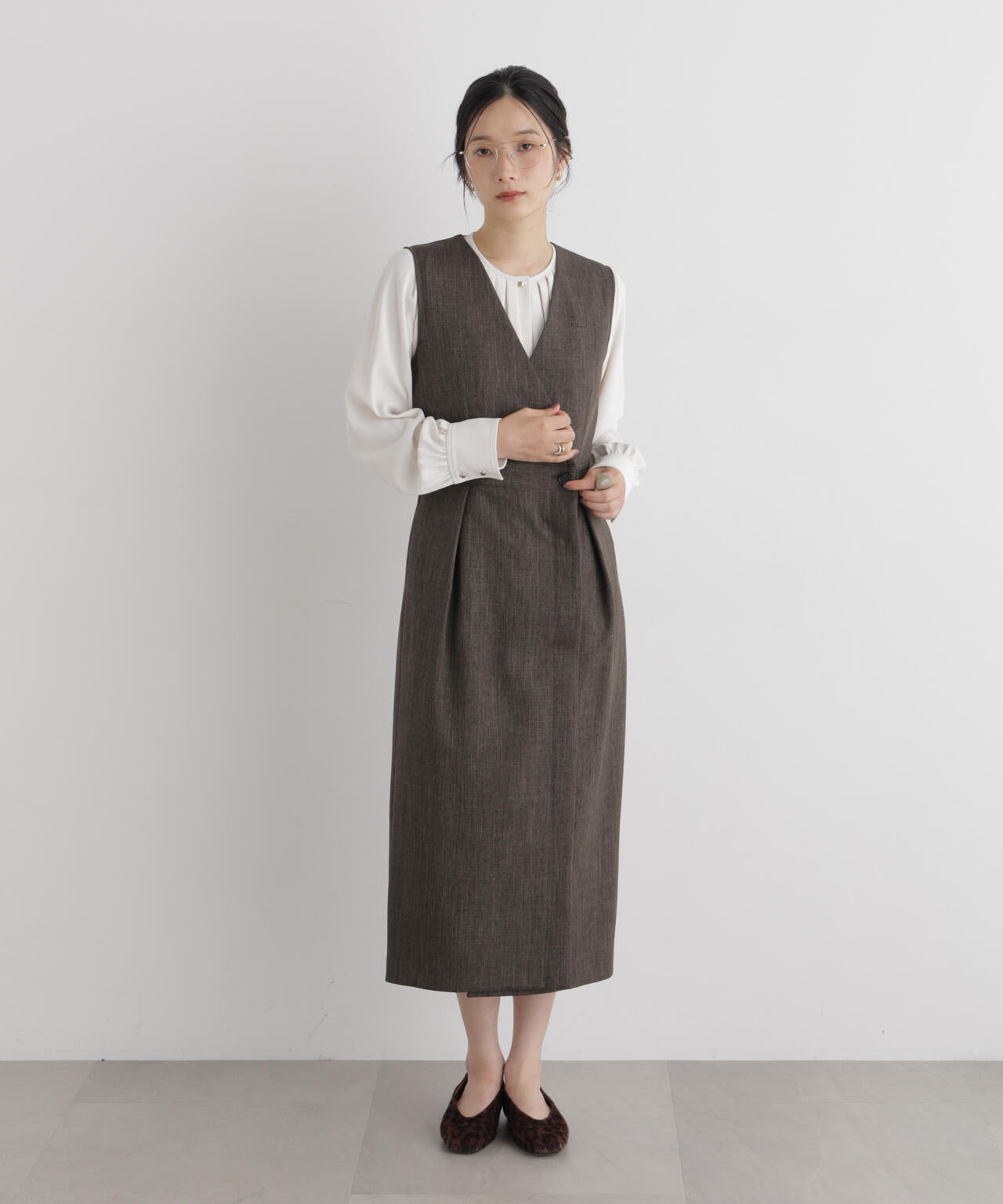 シャンブレーシャークスキンカシュクールワンピース 6696219302