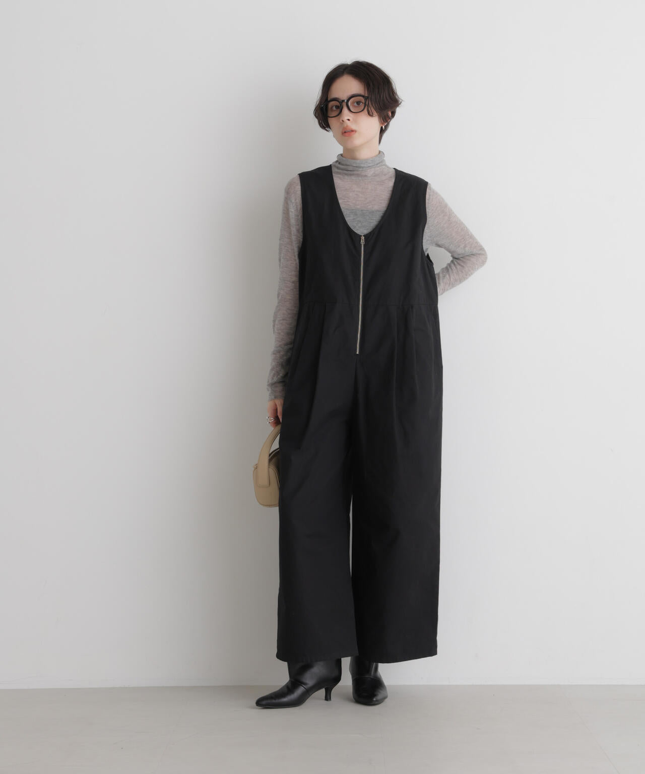 Nala Mini onepiece Black S オールインワン コットンタックジップオールインワン