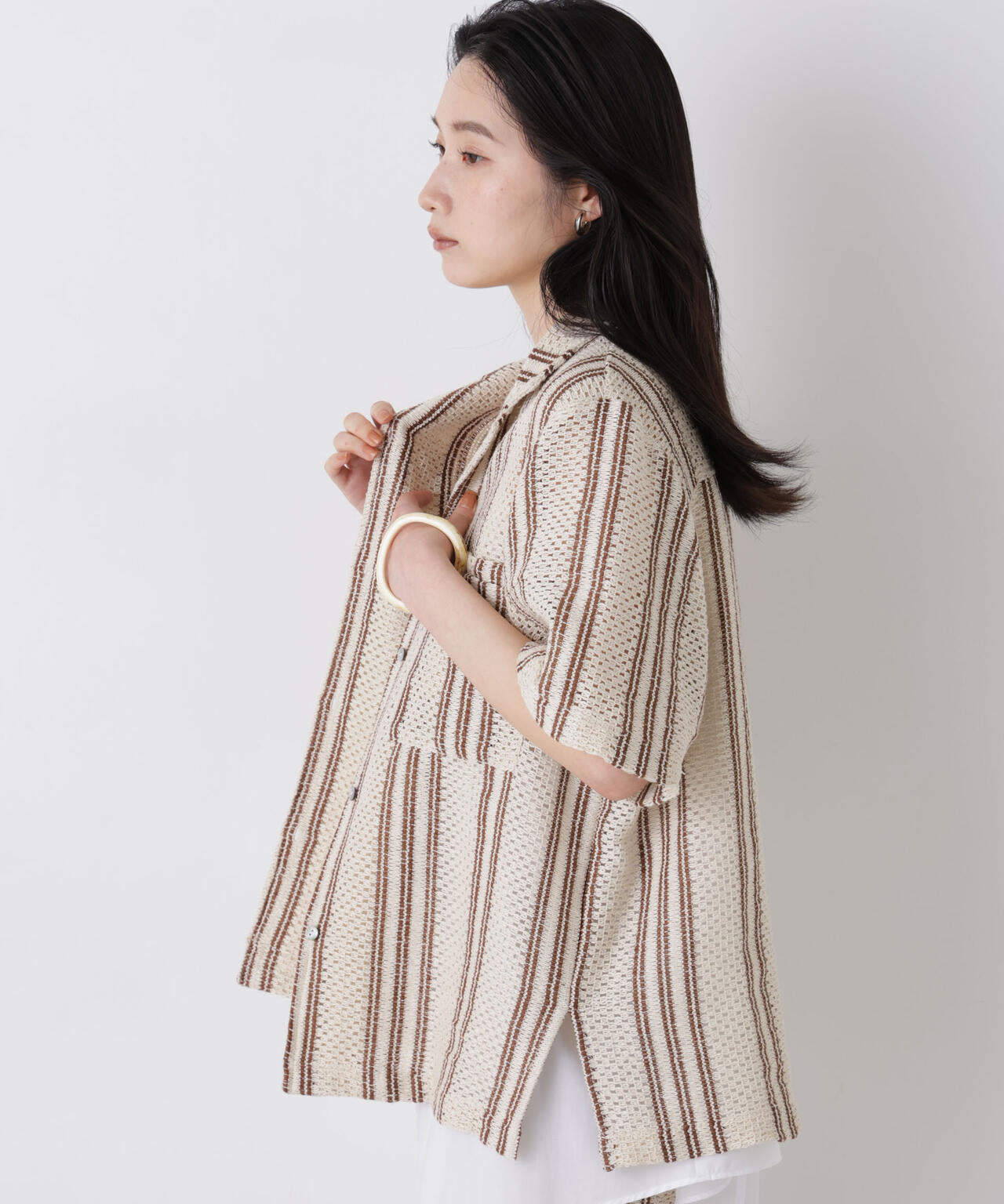 made in india ジャカード ストライプ シャツ ( セットアップ 可)