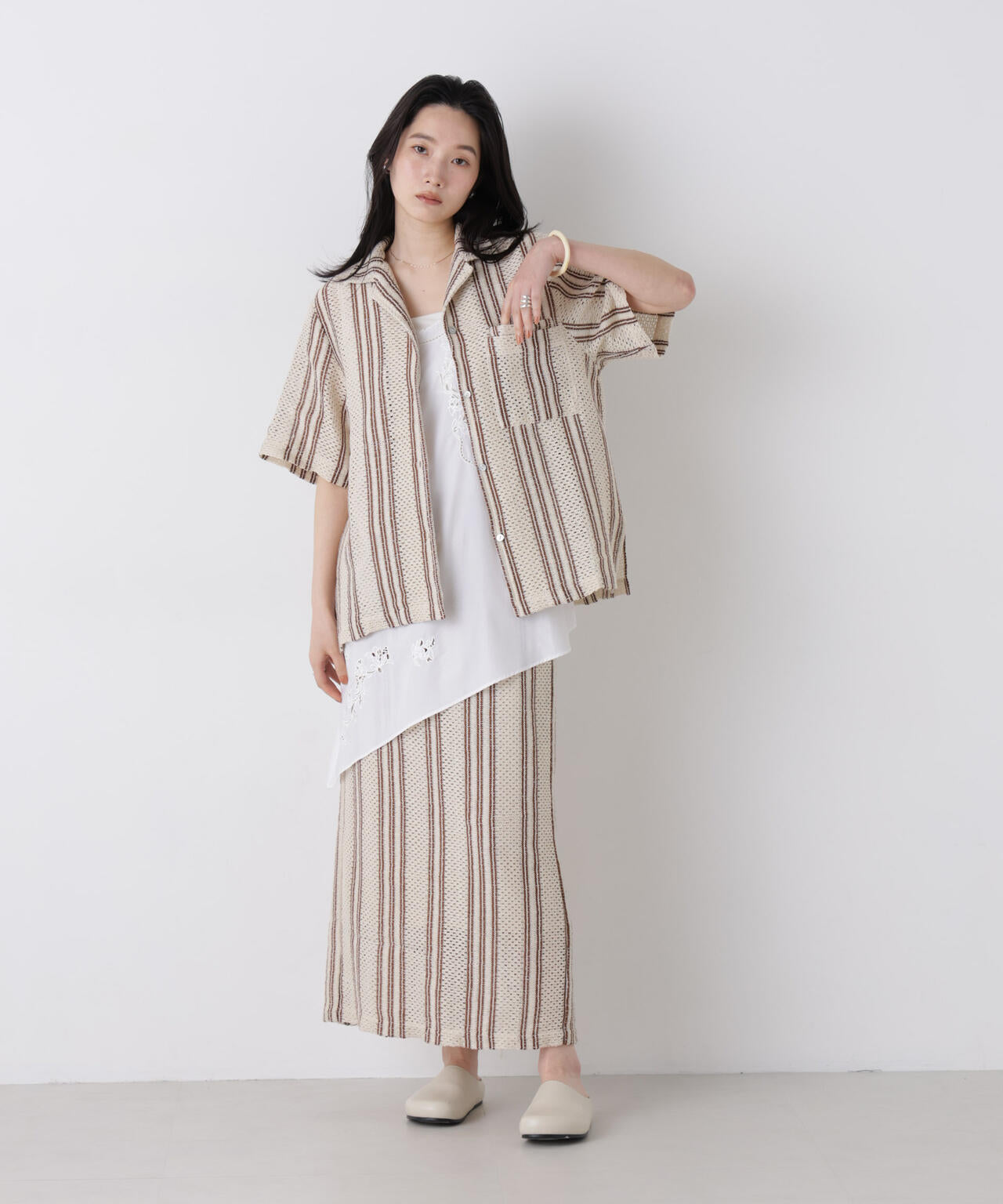 made in india ジャカード ストライプ シャツ ( セットアップ 可)