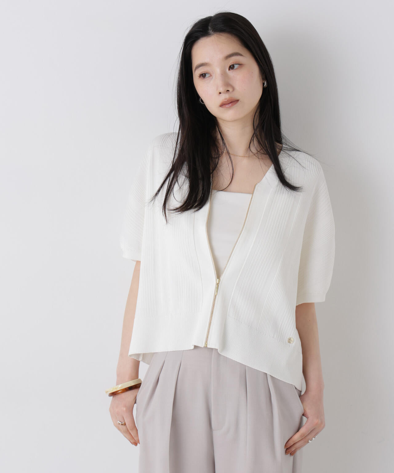 SUMMER VEIL KNIT ジップカーディガン 6696222311