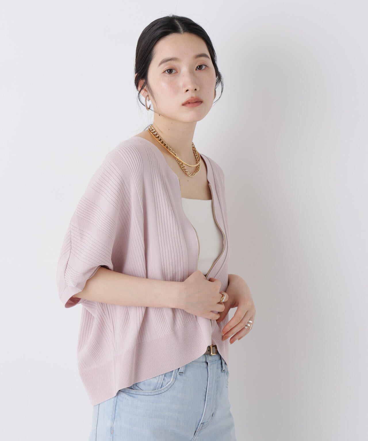 SUMMER VEIL KNIT ジップカーディガン 6696222311