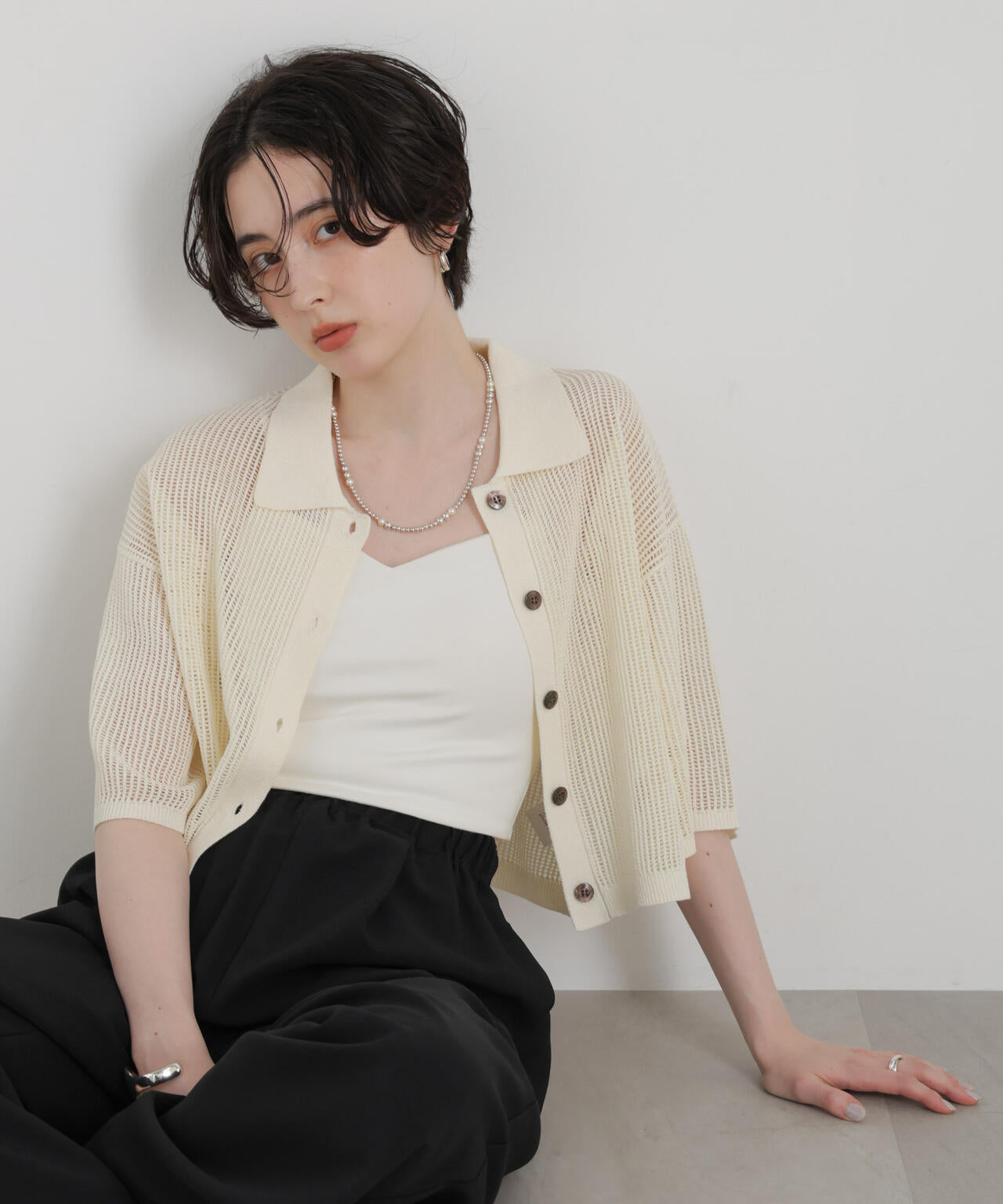 LEMAIRE ポロカーディガン ニットポロ メッシュニットポロカーディガン
