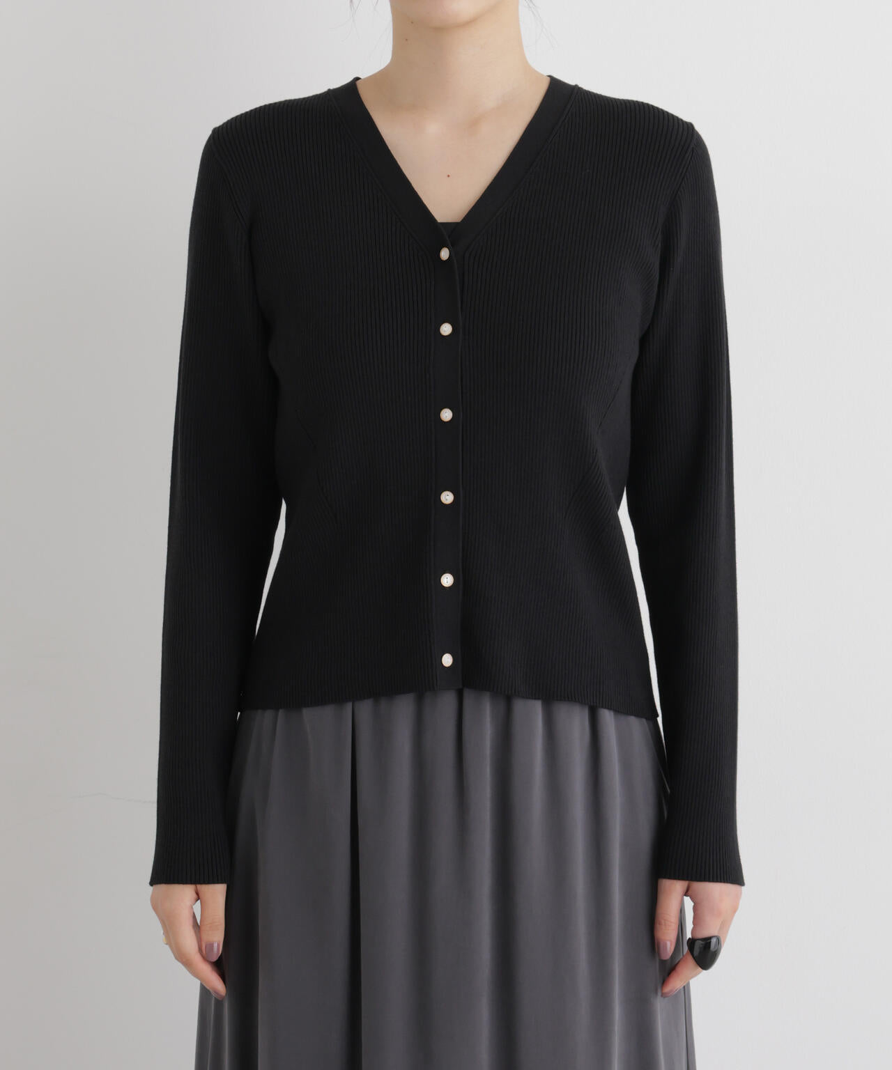 CICA&UVカット加工Vネックリブカーディガン