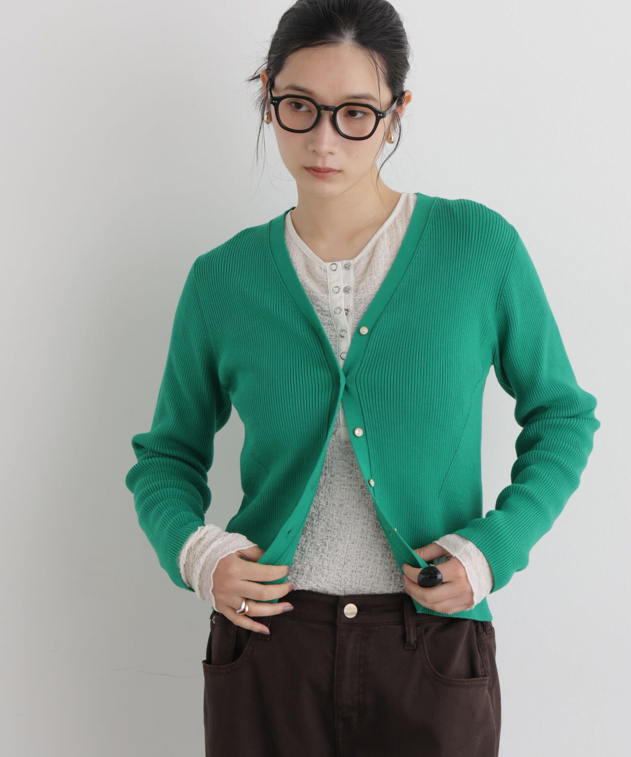 CICA&UVカット加工Vネックリブカーディガン 6696222318