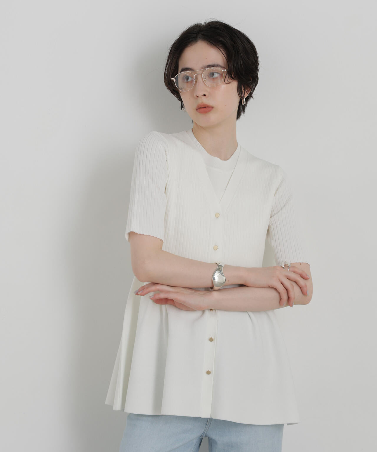 SUMMER VEIL KNIT ペプラムニットカーディガン 6696222323
