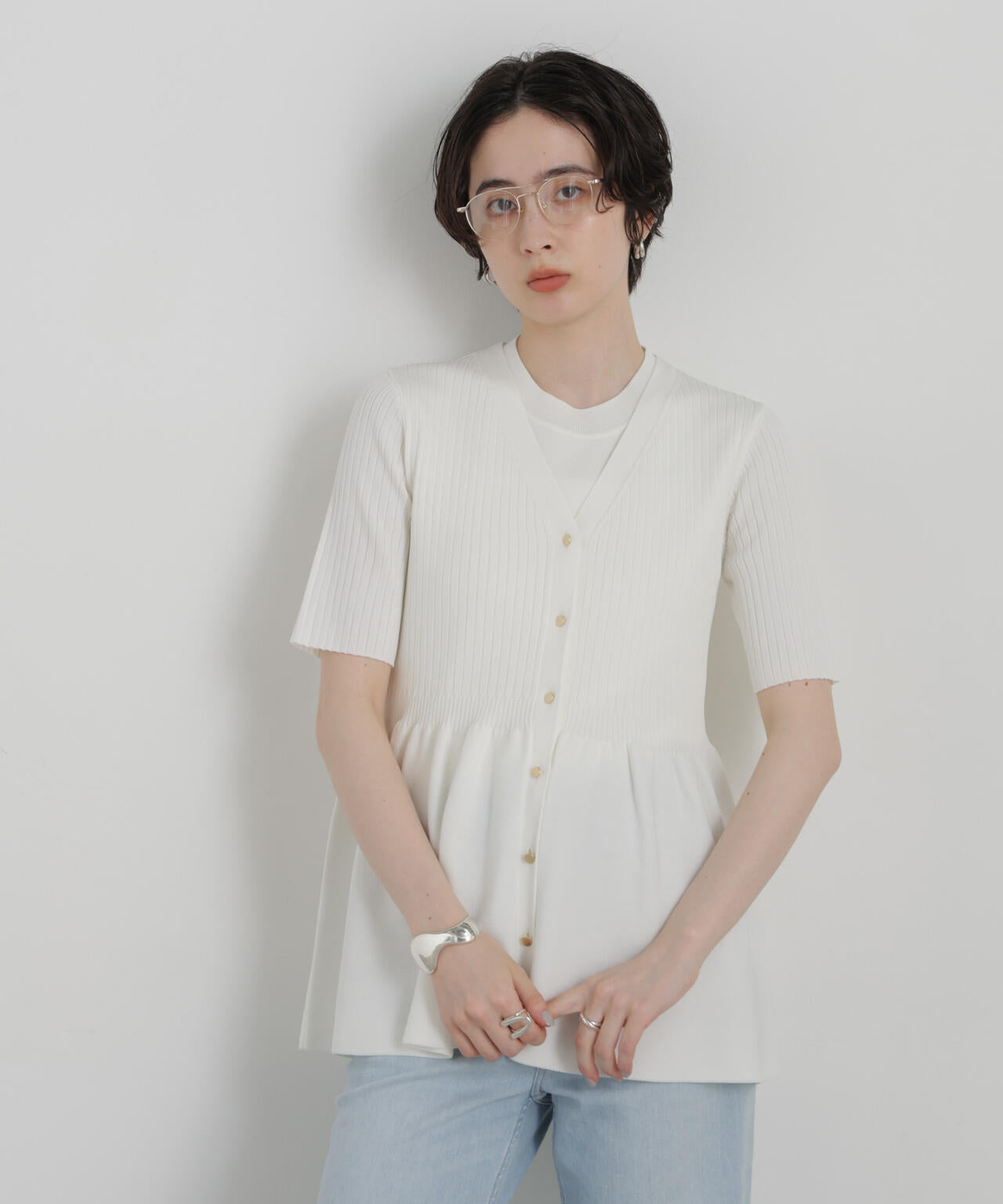 SUMMER VEIL KNIT ペプラムニットカーディガン