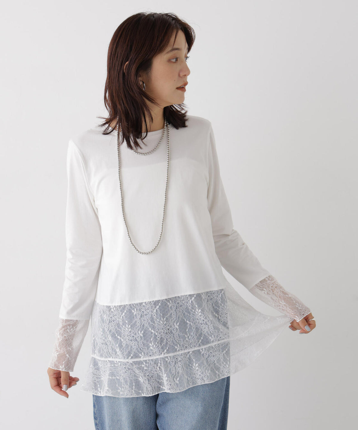レースフレアヘムカットトップス 6696223309