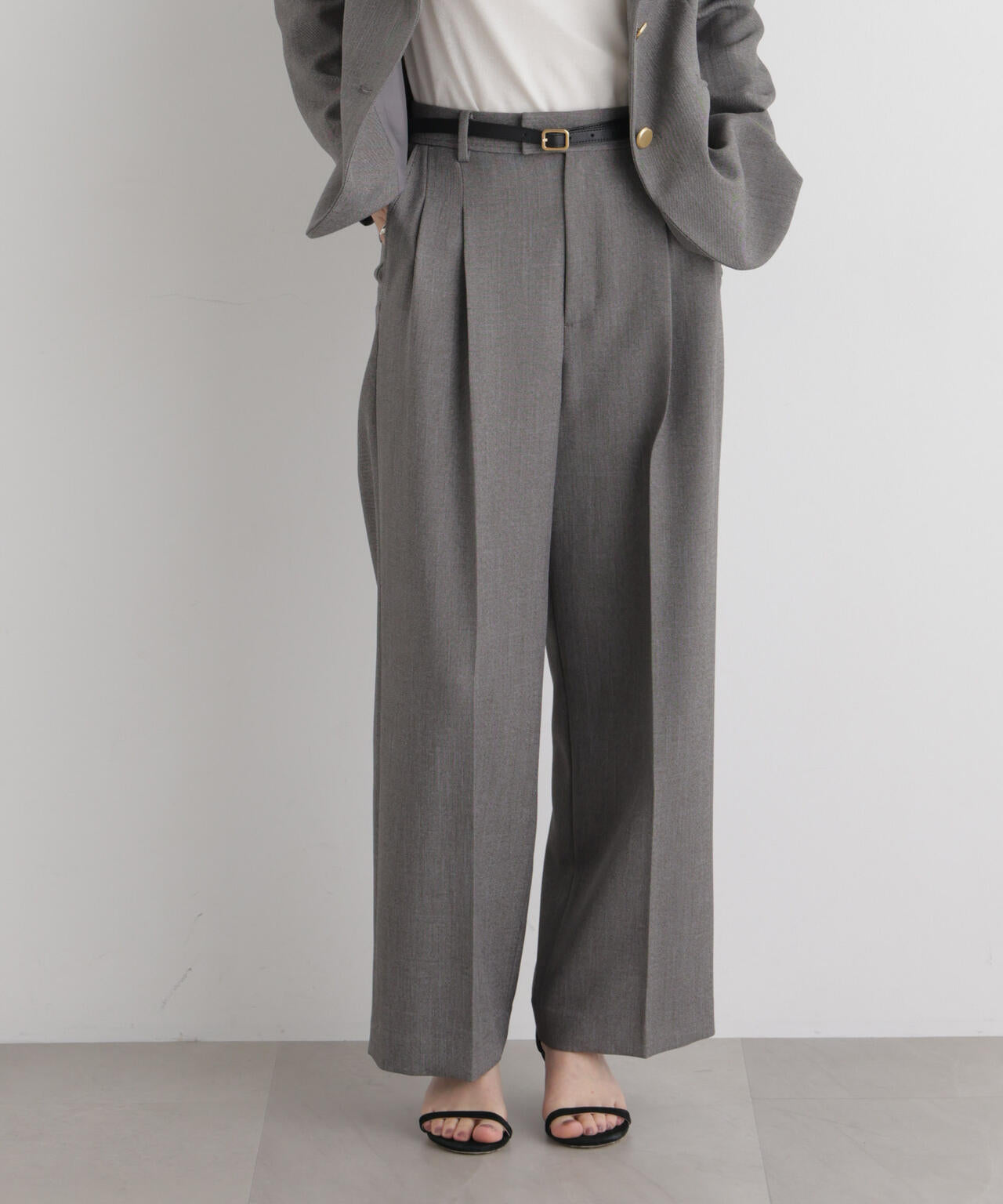 シャンブレーシャークスキンタックセミワイドパンツ(セットアップ可)