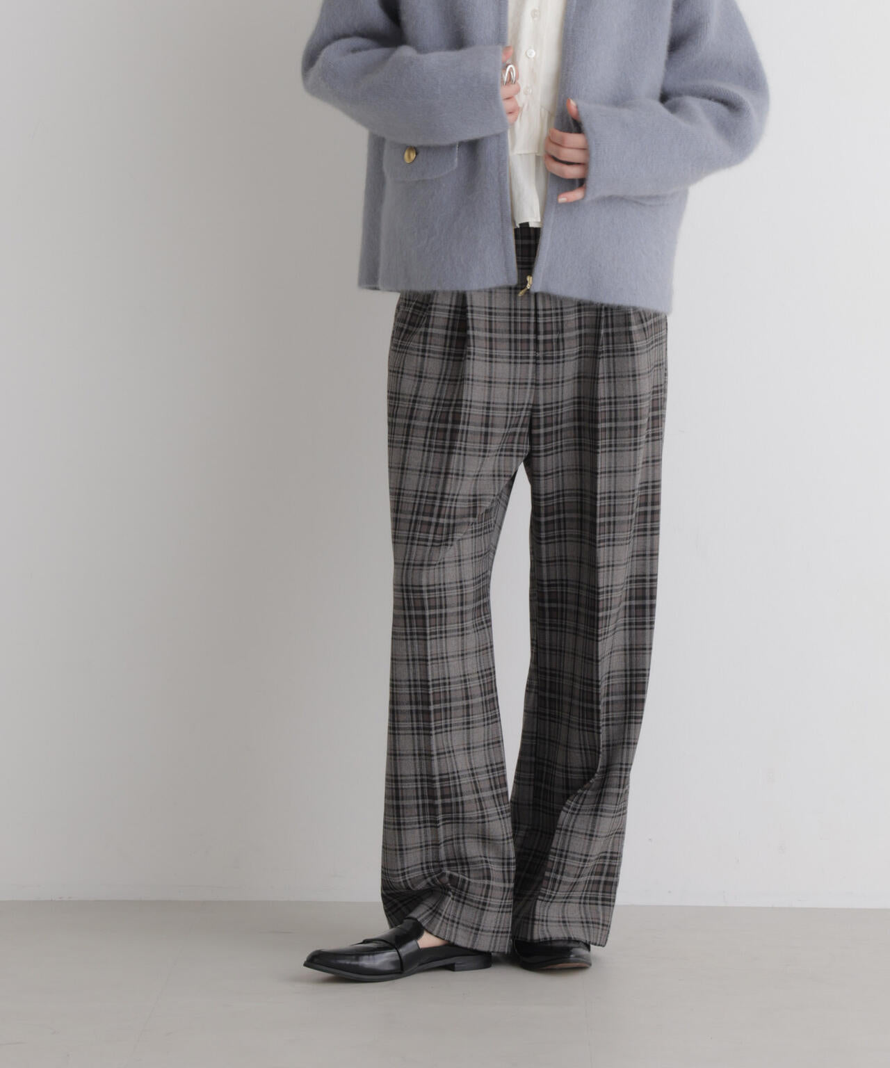 ツイーディーチェックタックワイドパンツ(セットアップ可) 6696227309