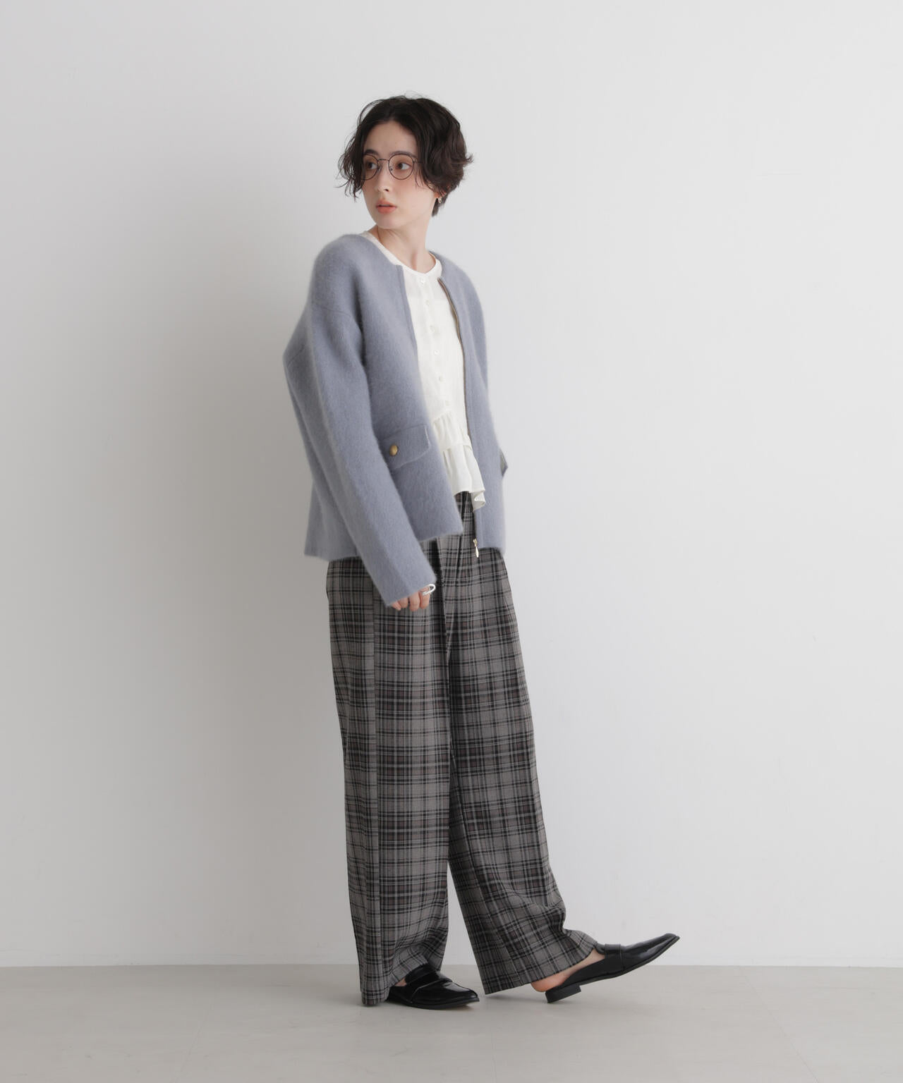 ツイーディーチェックタックワイドパンツ(セットアップ可) 6696227309