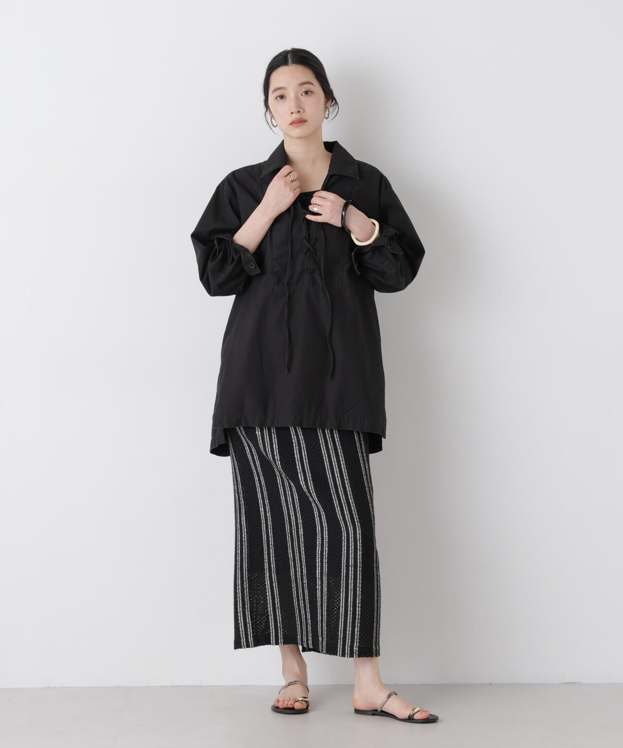 made in india ジャカード ストライプ Iライン スカート