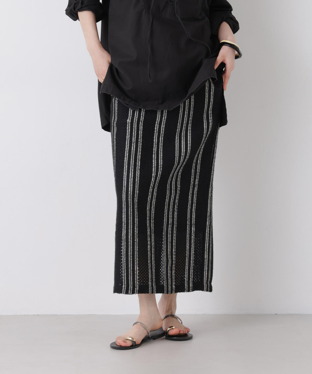 made in india ジャカード ストライプ Iライン スカート