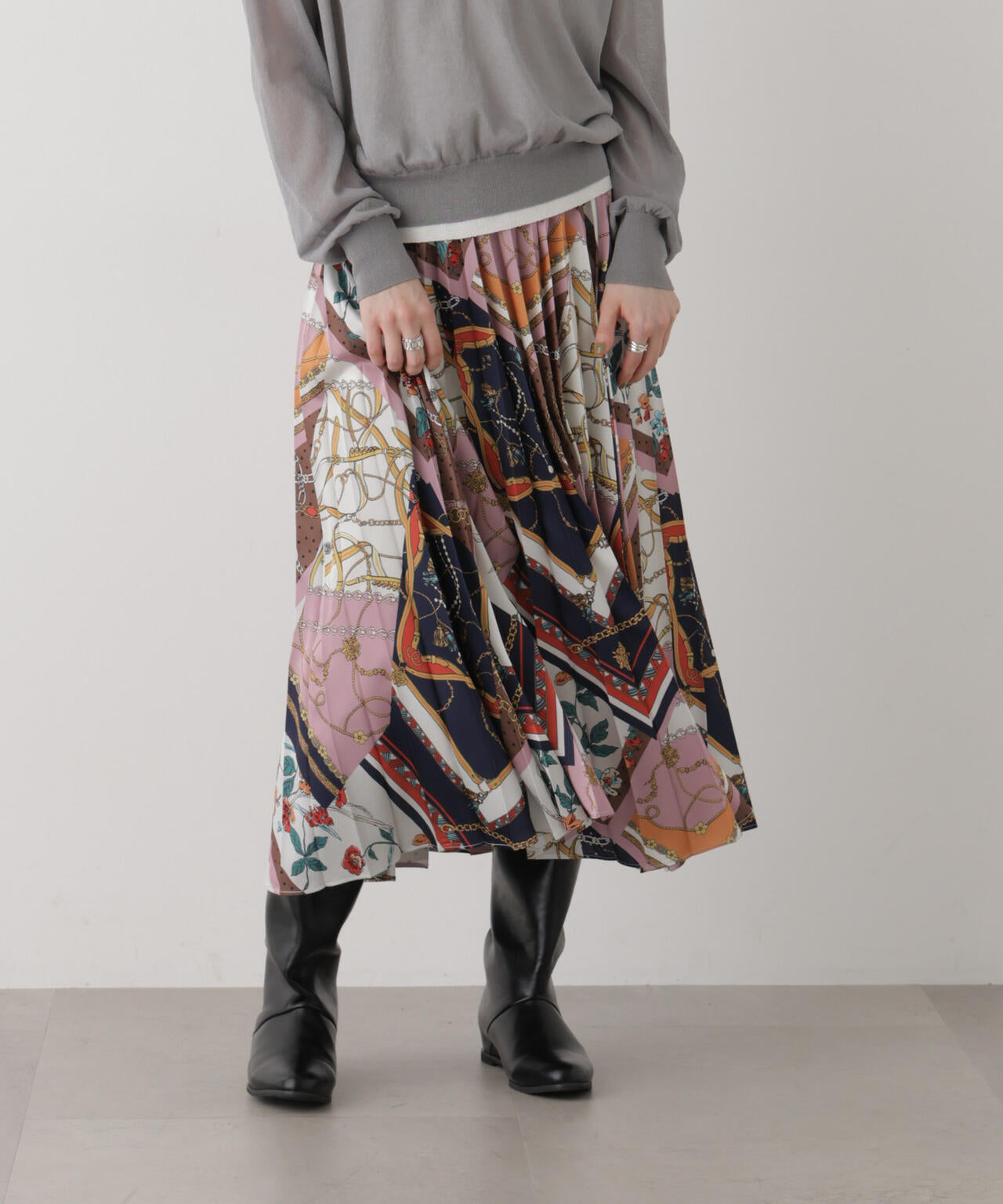 スカーフパターンプリーツスカート 6696230309