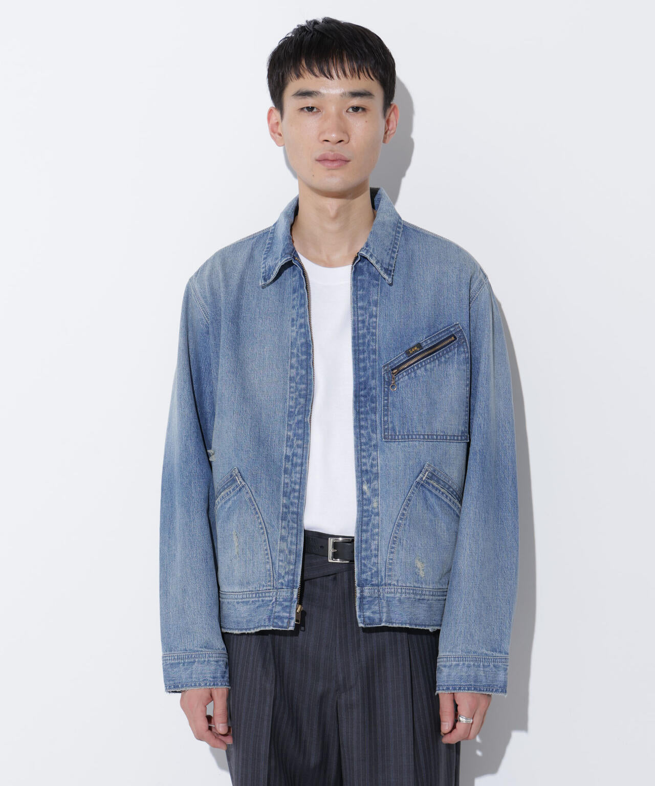 Lee × ナノユニバース Мサイズ インディゴブルー デニムジャケットＧジャン Lee - Lee ナノユニバース 別注 USED加工 ストレッチ デニム