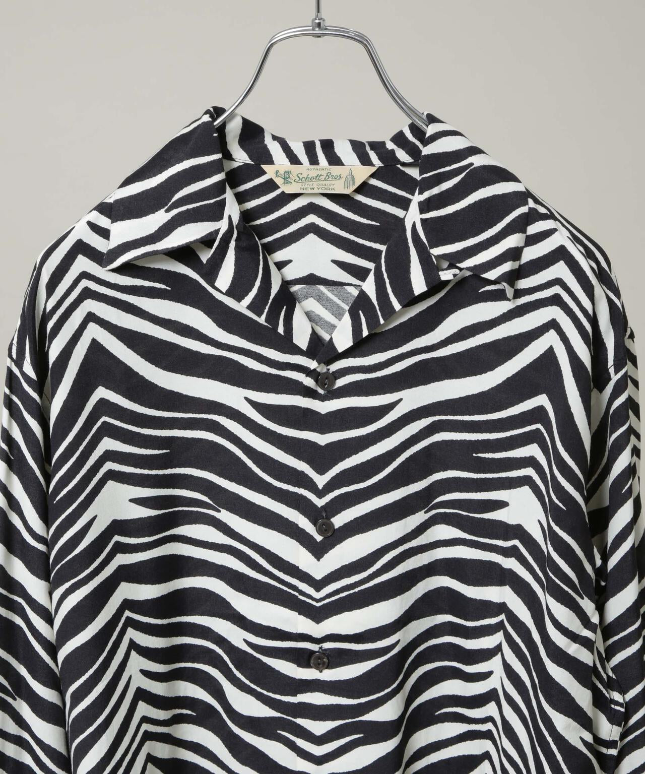 OFF-WHITE パジャマ風ゼブラ柄オーバーサイズシャツ 綿麻 Schott / ZEBRA RAYON SHIRT