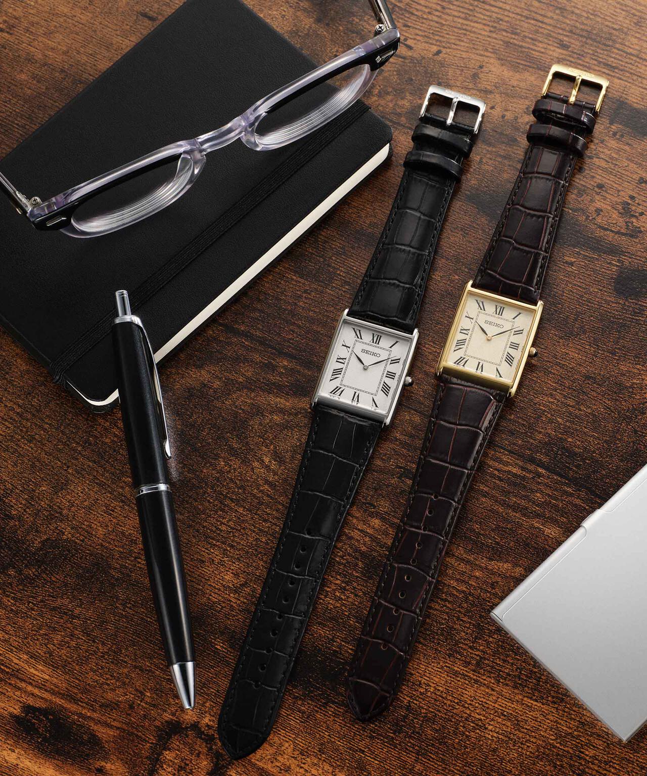 SEIKO クォーツ 腕時計 スクエア ブラック文字盤 SEIKO/セイコー コラボレーション スクエア ブラック