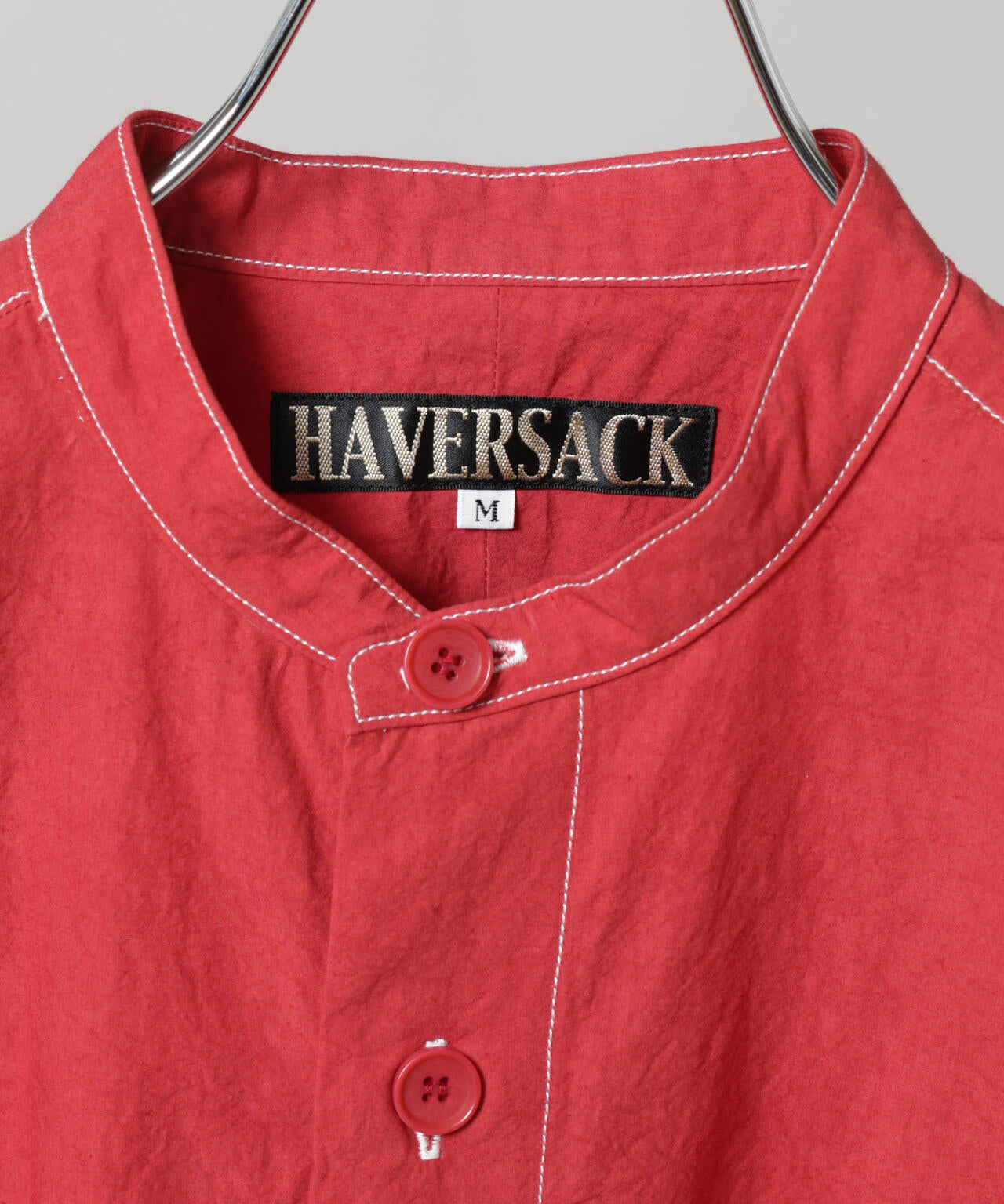 HAVERSACK/C/Lタイプライターバンドカラー半袖オーバーシャツ