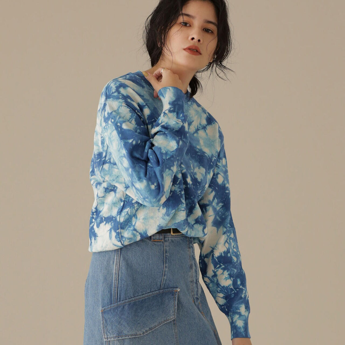 YONETOMI/別注 WAVE COTTON KNIT P/O タイダイ染め