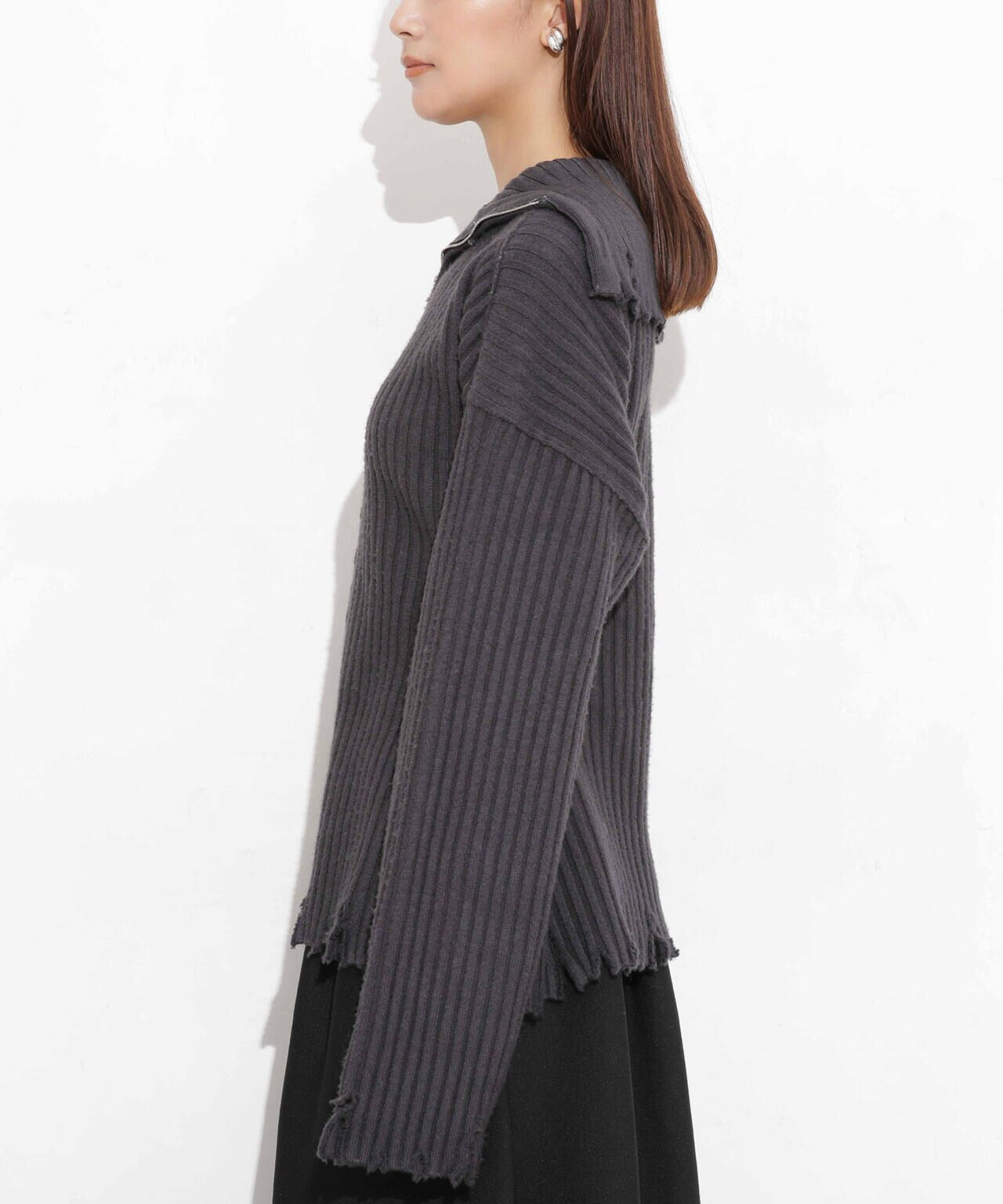 ぴろページ CURRENTAGE/NINA リブ フロントジップニット