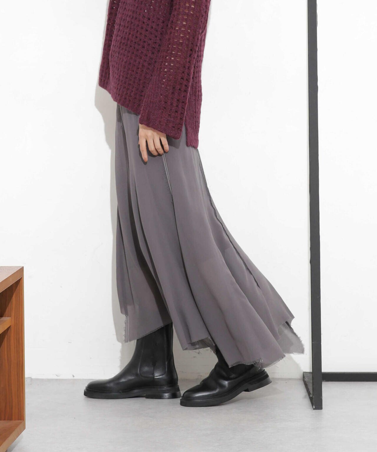 CURRENTAGE/NINA シルクシフォン ウールコンビスカート 6713230008