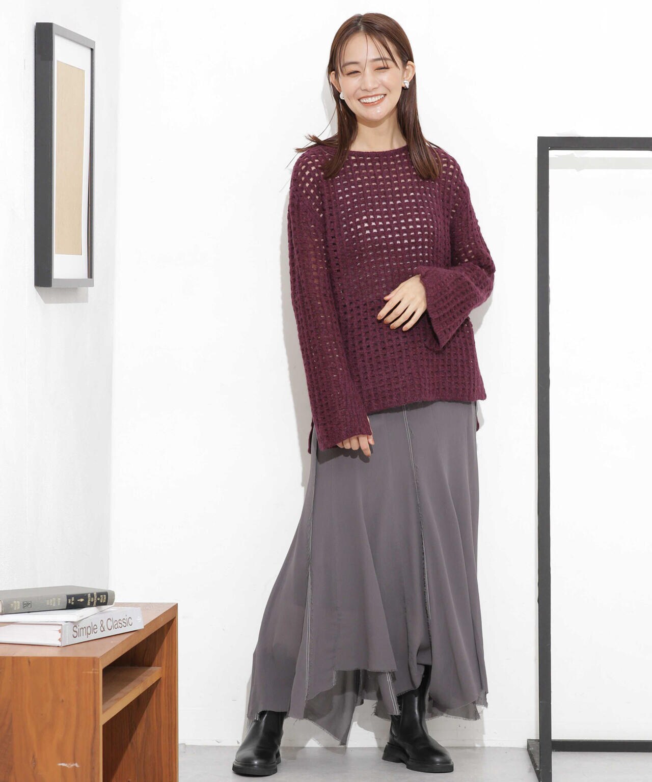 CURRENTAGE/NINA シルクシフォン ウールコンビスカート 6713230008