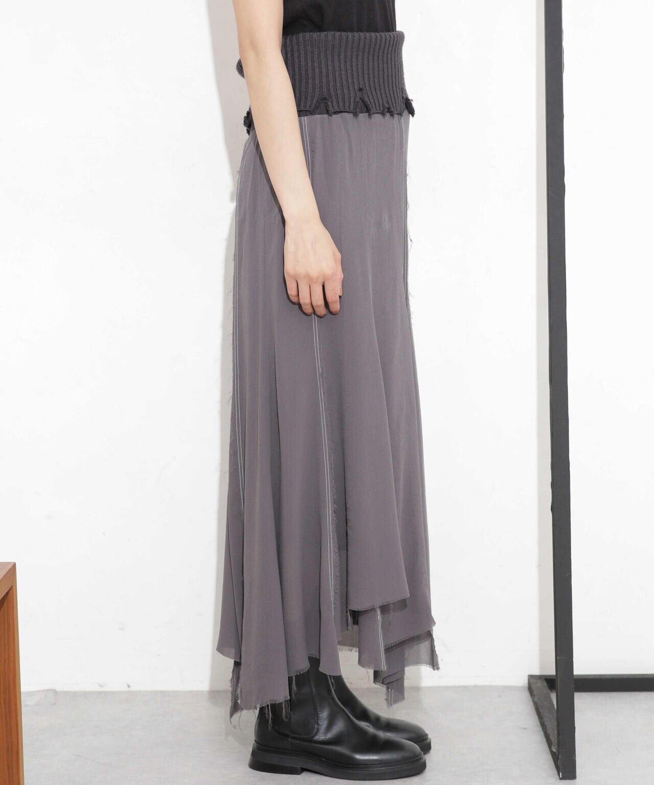 CURRENTAGE/NINA シルクシフォン ウールコンビスカート 6713230008