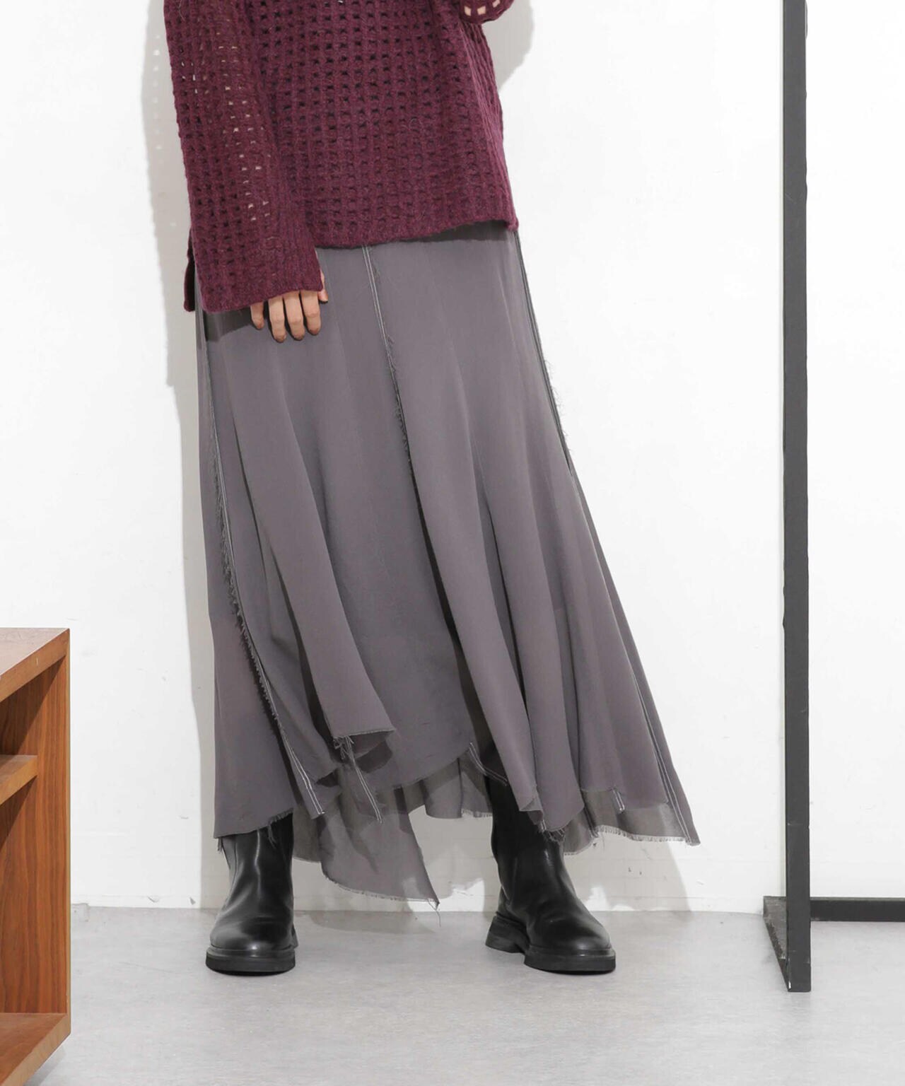 CURRENTAGE/NINA シルクシフォン ウールコンビスカート