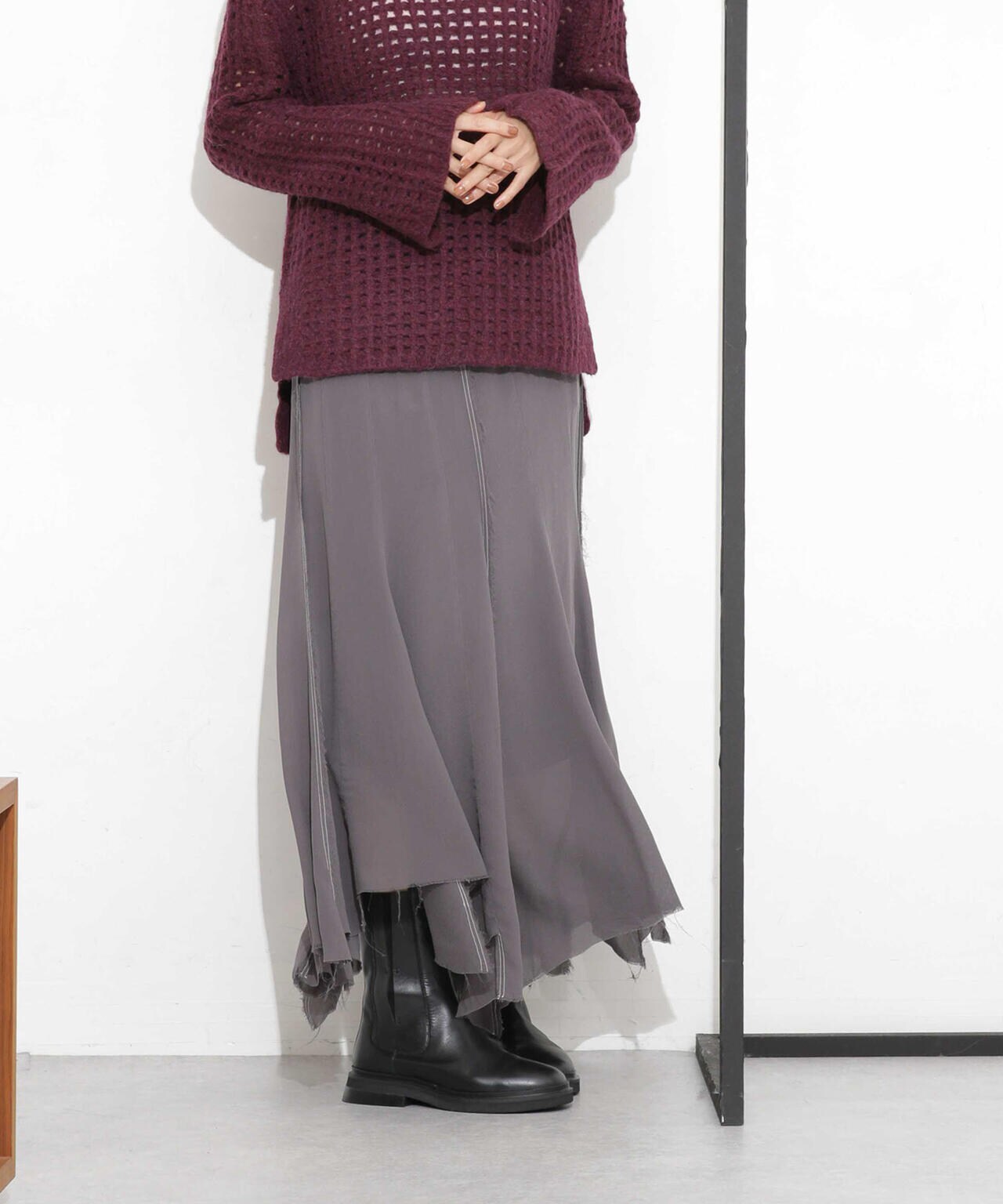 CURRENTAGE/NINA シルクシフォン ウールコンビスカート 6713230008